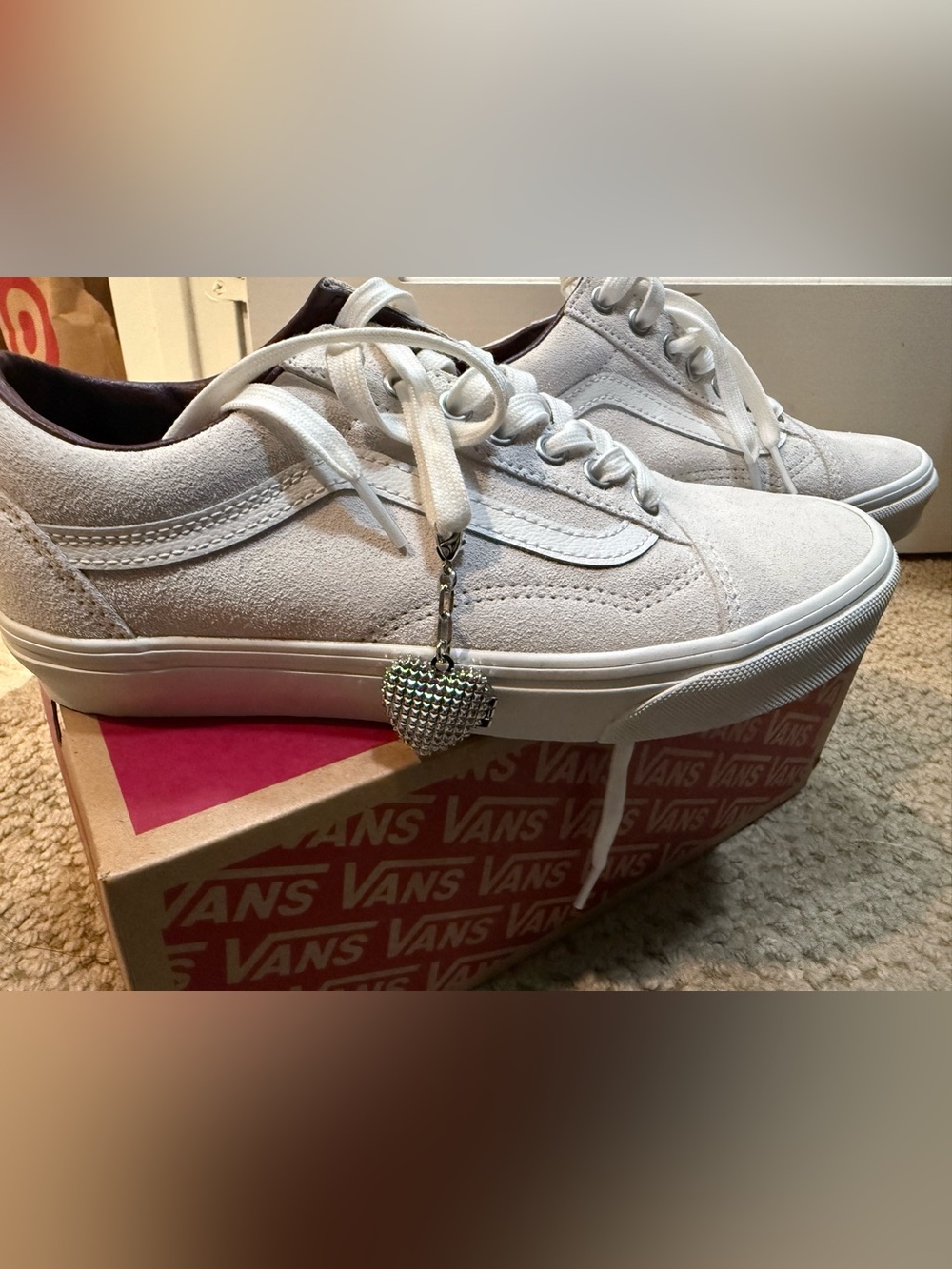 Vans White Sneakers with Removable Silver Heart Charm